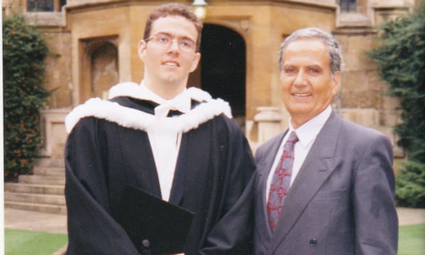 Kamal Foroughi with his son Kamran at Oriel College, Oxford, in 1998