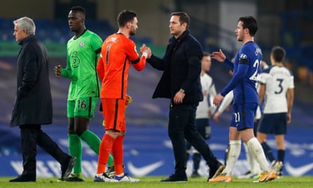 The Chelsea head coach Frank Lampard and his players after a goalless draw with Spurs.