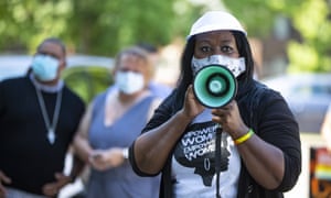 Jeannine Lee Lake, Democratic candidate for Indiana’s 6th congressional district, speaks to the crowd gathered for Juneteenth day event in Columbus, Indiana.