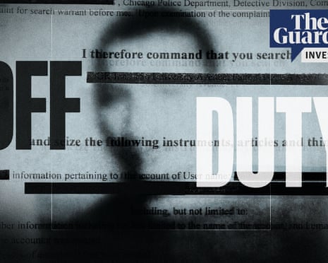 Silhouette overlaid with search warrant text for Off-Dutty Comms podcast logo