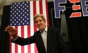 John Kerry arrives at a campaign event in support of Joe Biden in North Liberty, Iowa, on Saturday.
