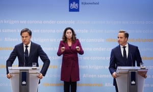 The Dutch prime minister ,Mark Rutte (left), and health minister, Hugo de Jonge, during a press conference about the current coronavirus situation in the Netherlands.