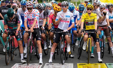 Tour de France 2023: stage 15 to the shadow of Mont Blanc – live | Tour de France 2023 3 Left to right: Jasper Philipsen (green), Neilson Powless (polka-dot), Tadej Pogacar (white) and Jonas Vingegaard (yellow).