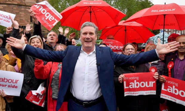 Keir Starmer congratulates winning Labour candidates in the Cumberland council election in Carlisle, 6 May 2022.