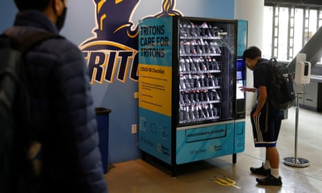 Self-testing Covid-19 vending machines on campus at UC San Diego as students return to classes.
