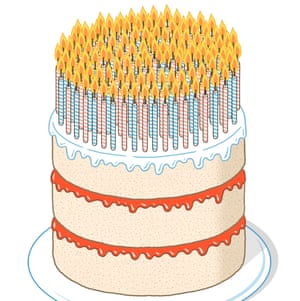 Illustration of a cake covered in candles
