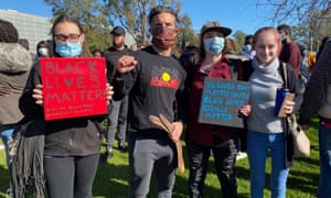Candice Sharman, Joe Williams, Jessica Large and Monique Dawson at the Black Lives Matter rally in Wagga Wagga, NSW, Australia, on 6 June 2020.