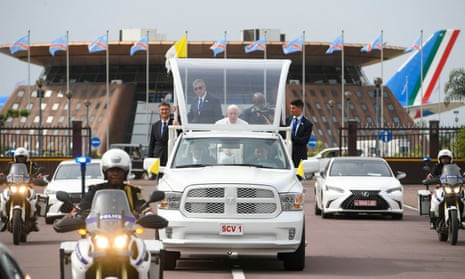 Pope Francis in the popemobile as he arrives in Kinshasa, Democratic Republic of Congo.