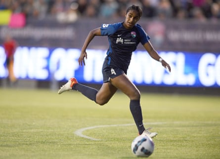 San Diego Wave defender Naomi Girma in action during the NWSL Challenge Cup match against Portland Thorns in March 2022.