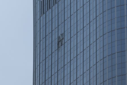 The facade of the Citic tower in Beijing after the reported crash.