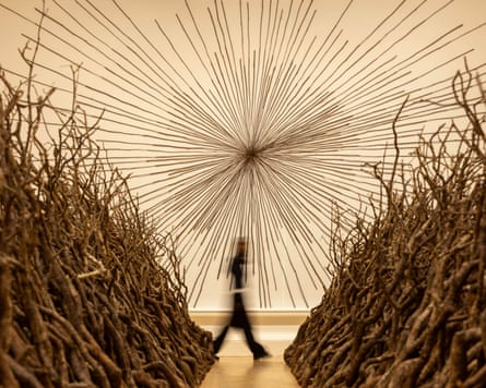 Oak Passage and Dock Drawing, both 2025, by Andy Goldsworthy at the Royal Scottish Academy.