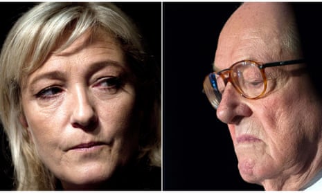 Composite of Front National leader Marine Le Pen (left) and co-founder Jean-Marie Le Pen. He has vowed to attack her by all means possible
