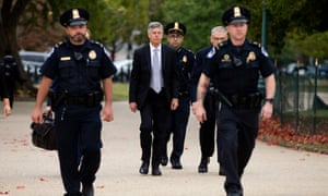 Bill Taylor arrives to be deposed behind closed doors amid the US House of Representatives’ impeachment inquiry into Trump, on Capitol Hill in Washington DC on 22 October 2019.