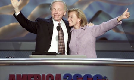 Joe Lieberman and his wife Hadassah at the Democratic National Convention in Los Angeles, 2000, where he became the US’s first, and still only, major-party Jewish vice-presidential candidate.