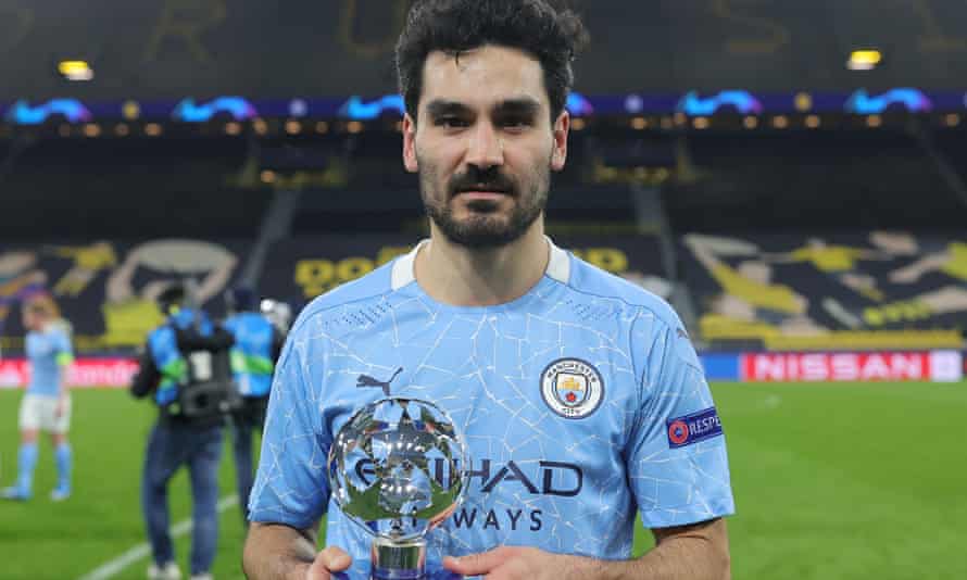 Manchester City’s llkay Gündogan was named man of the match against Borussia Dortmund, his former club.