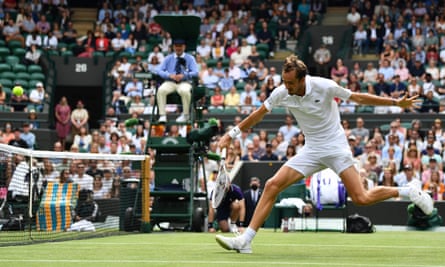 Daniil Medvedev in action during his second-round victory against Carlos Alcaraz at Wimbledon in 2021