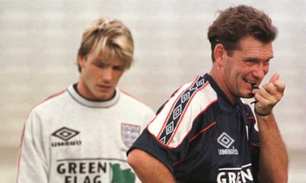 Glenn Hoddle and David Beckham at training the day before England’s opening World Cup game against Tunisia