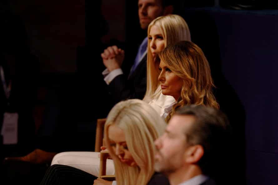 The Trump family before the start of the first 2020 presidential campaign debate between Donald Trump and Joe Biden in Cleveland, 29 September.