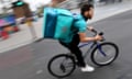A Deliveroo cycle courier in London