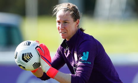 Karen Bardsley in training with England this week for Friday’s game against France in Caen.