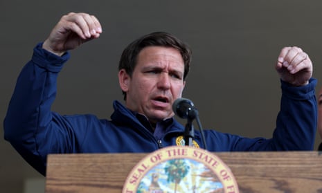 Ron DeSantis in Cape Coral, Florida last week to assess the damage from Hurricane Ian.