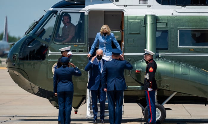 Joe Biden and First Lady Jill Biden step off Marine One prior to receiving a briefing on interagency efforts to prepare for and respond to hurricanes this season at Joint Base Andrews in Maryland, USA. 18 May 2022. The First Lady is departing on a trip to Ecuador.