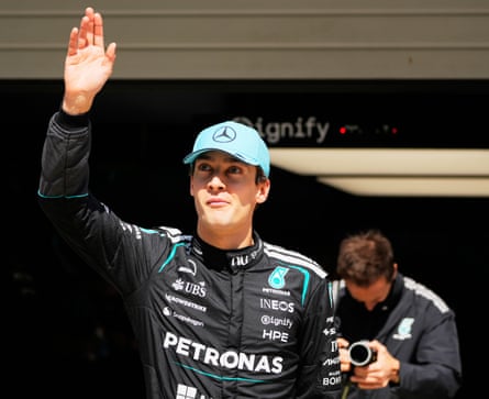 Mercedes driver George Russell of Britain waves to the spectators before the start of the first practice session ahead of the Chinese Formula One Grand Prix, in Shanghai, China
