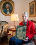Nina Lagergren, half-sister of Raoul Wallenberg, holding a picture of her brother