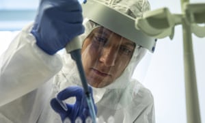 A medical worker performs a Covid-19 test at a test centre near Moscow, Russia