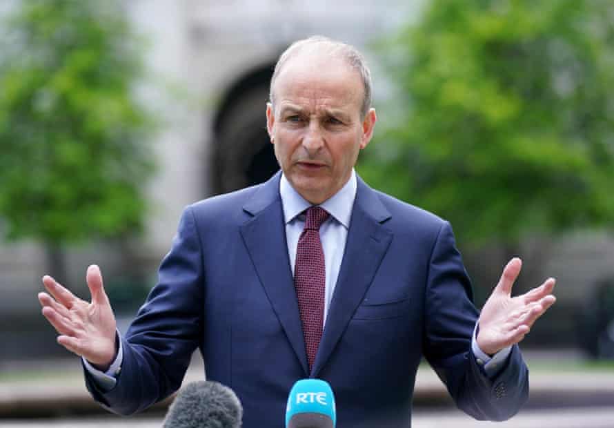 Micheál Martin speaking to the media outside the Government Buildings in Dublin today.