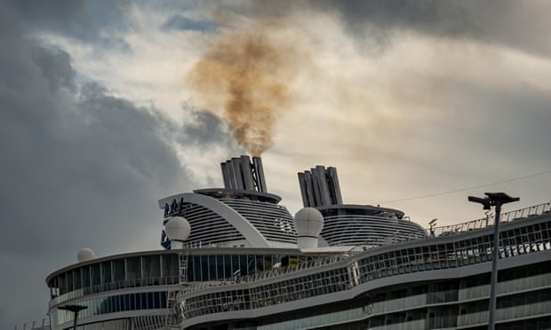 Black smoke coming from a cruise ship’s funnel.