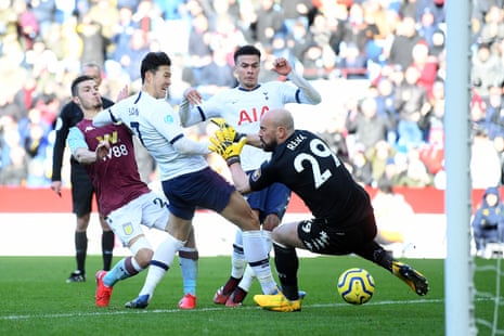 Son hits the rebound past Reina for Tottenham’s second.