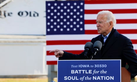 Joe Biden at a drive-in campaign stop in Des Moines, Iowa, 30 October 2020.