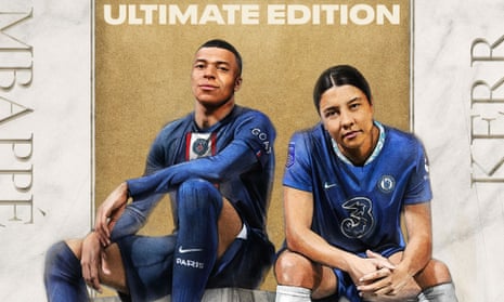 Kylian Mbappé and Sam Kerr on the cover of EA Sport's Fifa 23 Ultimate Edition. The Matildas captain is the first woman to feature on a global edition of the game.