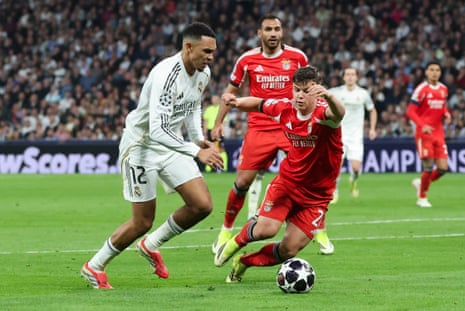 Trent Alexander-Arnold is marshalled by Samuel Dahl.