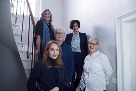 Group of women including JK Rowling photographed on a stairwell