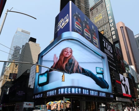 A digital display of Sydney Sweeney outside an American Eagle store in Times Square, New York City, 4 August 2025.