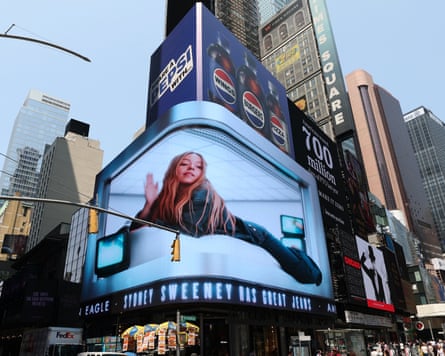 An advert featuring Sweeney outside an American Eagle store in Times Square, New York.