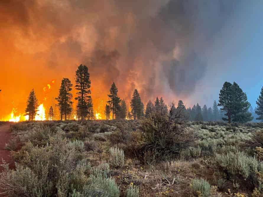 The Bootleg fire burns in southeast Oregon. The wildfire is the largest among many now burning in the West.