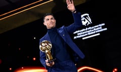 Cristiano Ronaldo receiving the Fans' Favourite Player Award at the 2023 Globe Soccer Awards