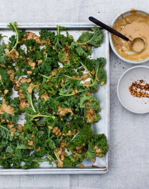 Anna Jones’ roasted kale with peanut butter dressing