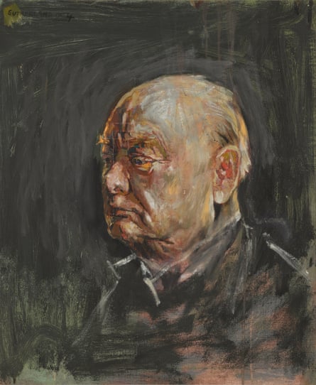 The full portrait shows Churchill’s head mostly from one side and his shoulders, and comes down to about chest level