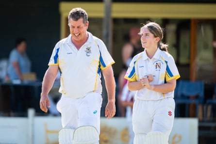 Paul Righetti batting with daughter Eve for Newstead at Cricket Willow