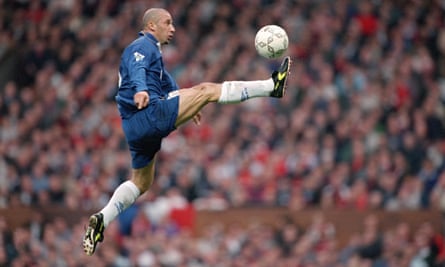 Gianluca Vialli playing for Chelsea against Manchester United in 1996.