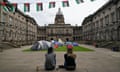 Students at an encampment at the Old College at the University of Edinburgh, protesting against the war in Gaza. 