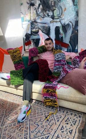 Novice knitter Meshach Henry