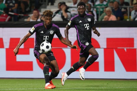 Werder Bremen 0-4 Bayern Munich: Bundesliga season opener – as it happened | Bundesliga 2 Bayern Munich's Kingsley Coman (left) on the run with the ball alongside Alphonso Davies.