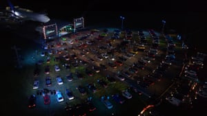 Aerial view of the outdoor drive-in show.