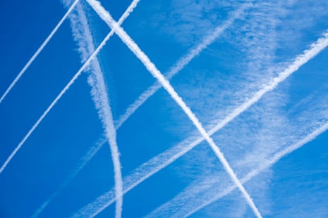 contrails from aircraft in the sky