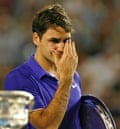 Tennis player Roger Federer crying after being beaten by Rafael Nadal in the 2009 Australian Open